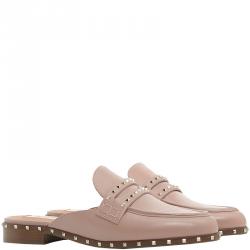 Pre Owned Valentino Lipstick Leather Soul Rockstud Flat Mules Size 36