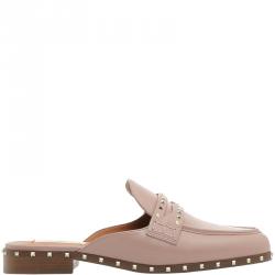 Pre Owned Valentino Lipstick Leather Soul Rockstud Flat Mules Size 36