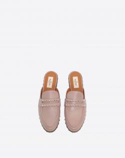 Pre Owned Valentino Lipstick Leather Soul Rockstud Flat Mules Size 40