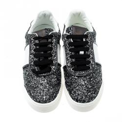 Pre Owned Valentino Rutenio/Bianco Glitter Flycrew Lace Up Sneakers Size 38.5
