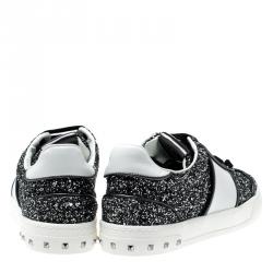 Pre Owned Valentino Rutenio/Bianco Glitter Flycrew Lace Up Sneakers Size 38.5
