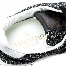 Pre Owned Valentino Rutenio/Bianco Glitter Flycrew Lace Up Sneakers Size 38.5