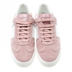 مملوكة مسبقًا Valentino Loto/Bianco Suede and Leather Flycrew Lace Up Sneakers Size 37.5