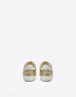 Pre Owned Valentino Oro/Bianco Glitter Flycrew Lace Up Sneakers Size 37