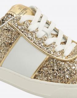 Pre Owned Valentino Oro/Bianco Glitter Flycrew Lace Up Sneakers Size 37