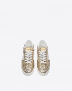 Pre Owned Valentino Oro/Bianco Glitter Flycrew Lace Up Sneakers Size 37