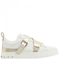 Pre Owned Valentino Bianco/Platino Soft Nappa Leather V-Punk Velcro Sneakers Size 36