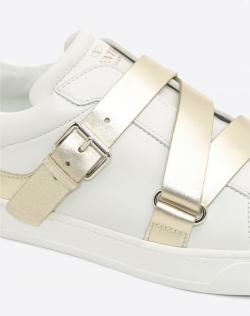 Pre Owned Valentino Bianco/Platino Soft Nappa Leather V-Punk Velcro Sneakers Size 36