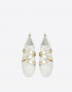 Pre Owned Valentino Bianco/Platino Soft Nappa Leather V-Punk Velcro Sneakers Size 36