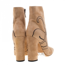 Pre Owned Valentino Beige Suede Panther Ankle Boots Size 39