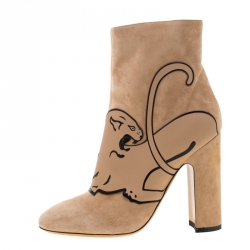 Pre Owned Valentino Beige Suede Panther Ankle Boots Size 39
