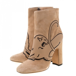 Pre Owned Valentino Beige Suede Panther Ankle Boots Size 39