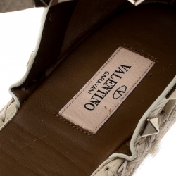 Pre Owned Valentino White Leather Rockstud Espadrille Flat Sandals Size 40