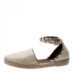 Pre Owned Valentino White Leather Rockstud Espadrille Flat Sandals Size 40