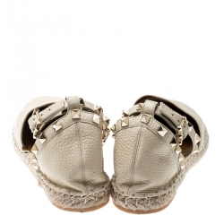 Pre Owned Valentino White Leather Rockstud Espadrille Flat Sandals Size 40