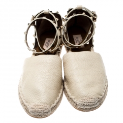 Pre Owned Valentino White Leather Rockstud Espadrille Flat Sandals Size 40