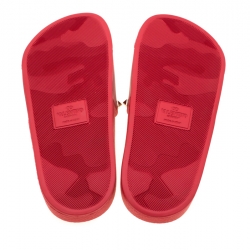 Pre Owned Valentino Red Rubber Rockstud Slide Sandals Size 38