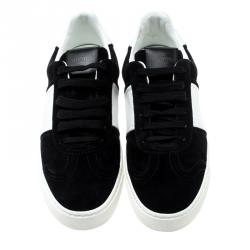 Pre Owned Valentino Bianco/Nero Suede and Leather Flycrew Lace Up Sneakers Size 39