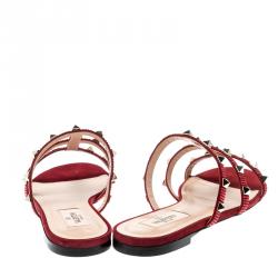Pre Owned Valentino Scarlet/Rubino Suede Rockstud Flat Slides Size 37