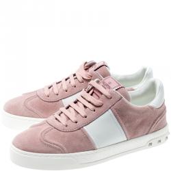 Pre Owned Valentino Loto/Bianco Suede and Leather Flycrew Lace Up Sneakers Size 37