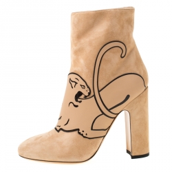 Pre Owned Valentino Beige Suede Panther Ankle Boots Size 40