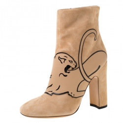Pre Owned Valentino Beige Suede Panther Ankle Boots Size 40