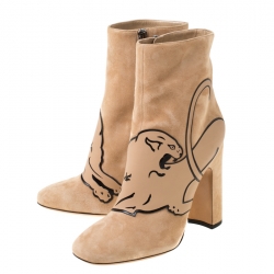 Pre Owned Valentino Beige Suede Panther Ankle Boots Size 40