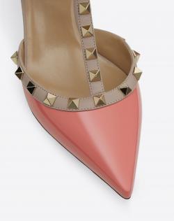 Pre Owned Valentino Tropical Sunrise/Poudre Patent Leather Rockstud Ankle Strap Sandals Size 39.5