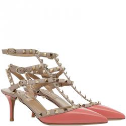 Pre Owned Valentino Tropical Sunrise/Poudre Patent Leather Rockstud Ankle Strap Sandals Size 39.5