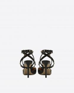 Pre Owned Valentino Black Leather Studwrap Pointed Toe Slingback Sandals Size 40.5