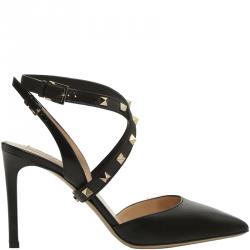 Pre Owned Valentino Black Leather Studwrap Pointed Toe Slingback Sandals Size 40.5