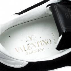 Pre Owned Valentino Bianco/Nero Suede and Leather Flycrew Lace Up Sneakers Size 38