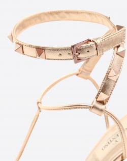 Pre Owned Valentino Rame/Rame Leather Free Rockstud Ankle Wrap Sandals Size 39