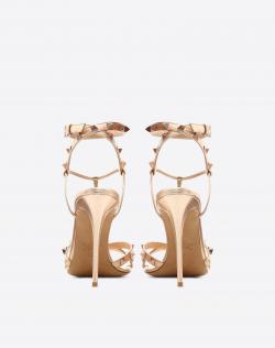 Pre Owned Valentino Rame/Rame Leather Free Rockstud Ankle Wrap Sandals Size 39