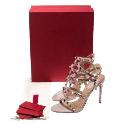 Pre Owned Valentino Vintage Rose/Poudre Suede Crystal Embellished Rockstud Gladiator Sandals Size 39
