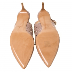 Pre Owned Valentino Beige Quilted Leather Rockstud Embellished Pointed Toe Slingback Sandals Size 41