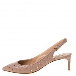Pre Owned Valentino Beige Quilted Leather Rockstud Embellished Pointed Toe Slingback Sandals Size 41