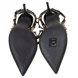 Pre Owned Valentino Black Patent Leather Rockstud Sandals Size 37