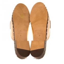 Pre Owned Valentino Metallic Rose Gold Leather Soul Rockstud Trim Flat Mules Size 39