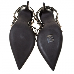 Pre Owned Valentino Black Patent Leather Rockstud Sandals Size 40