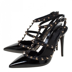 Pre Owned Valentino Black Patent Leather Rockstud Sandals Size 40