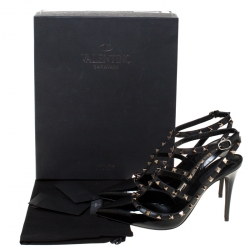 Pre Owned Valentino Black Patent Leather Rockstud Sandals Size 40