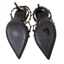 Pre Owned Valentino Black Patent Leather Rockstud Sandals Size 37.5