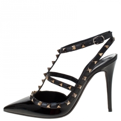 Pre Owned Valentino Black Patent Leather Rockstud Sandals Size 37.5
