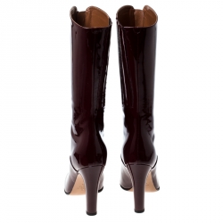 مملوكة مسبقًا Valentino Burgundy Patent Leather Mid Calf Boots Size 38.5