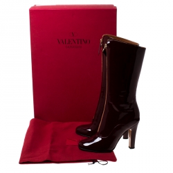 مملوكة مسبقًا Valentino Burgundy Patent Leather Mid Calf Boots Size 38.5