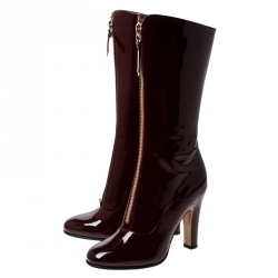 مملوكة مسبقًا Valentino Burgundy Patent Leather Mid Calf Boots Size 38.5
