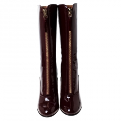 مملوكة مسبقًا Valentino Burgundy Patent Leather Mid Calf Boots Size 38.5
