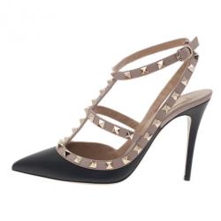 مملوكة مسبقًا صندل فالينتينو روكستاد جلد بيج وأسود مقاس 37.5