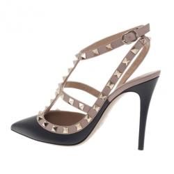 مملوكة مسبقًا صندل فالينتينو روكستاد جلد بيج وأسود مقاس 37.5